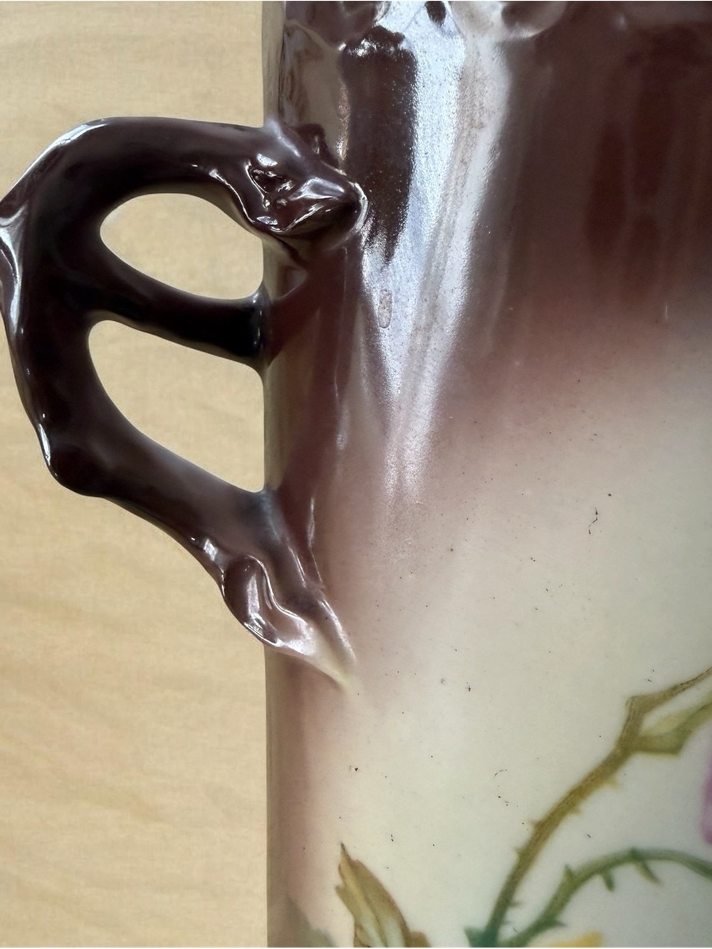 Vintage Victorian Style Floral Ceramic Vase with Handles - Picture 6 of 6
